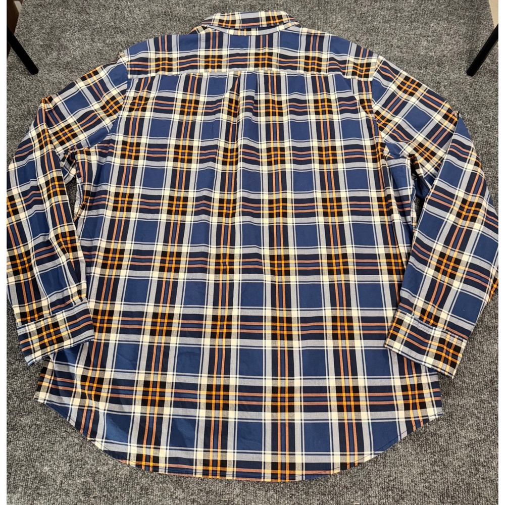 American Eagle Mens XXL Classic Fit Plaid Button Down Shirt Navy Blue Orange - Picture 6 of 6